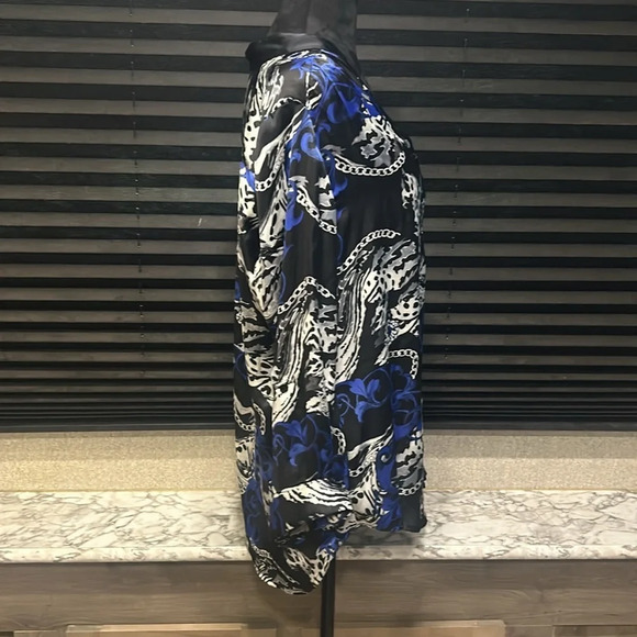 AB Studio Women’s Chain Print 3/4 Sleeve V-Neck Collarless Shirt Large - Picture 4 of 10